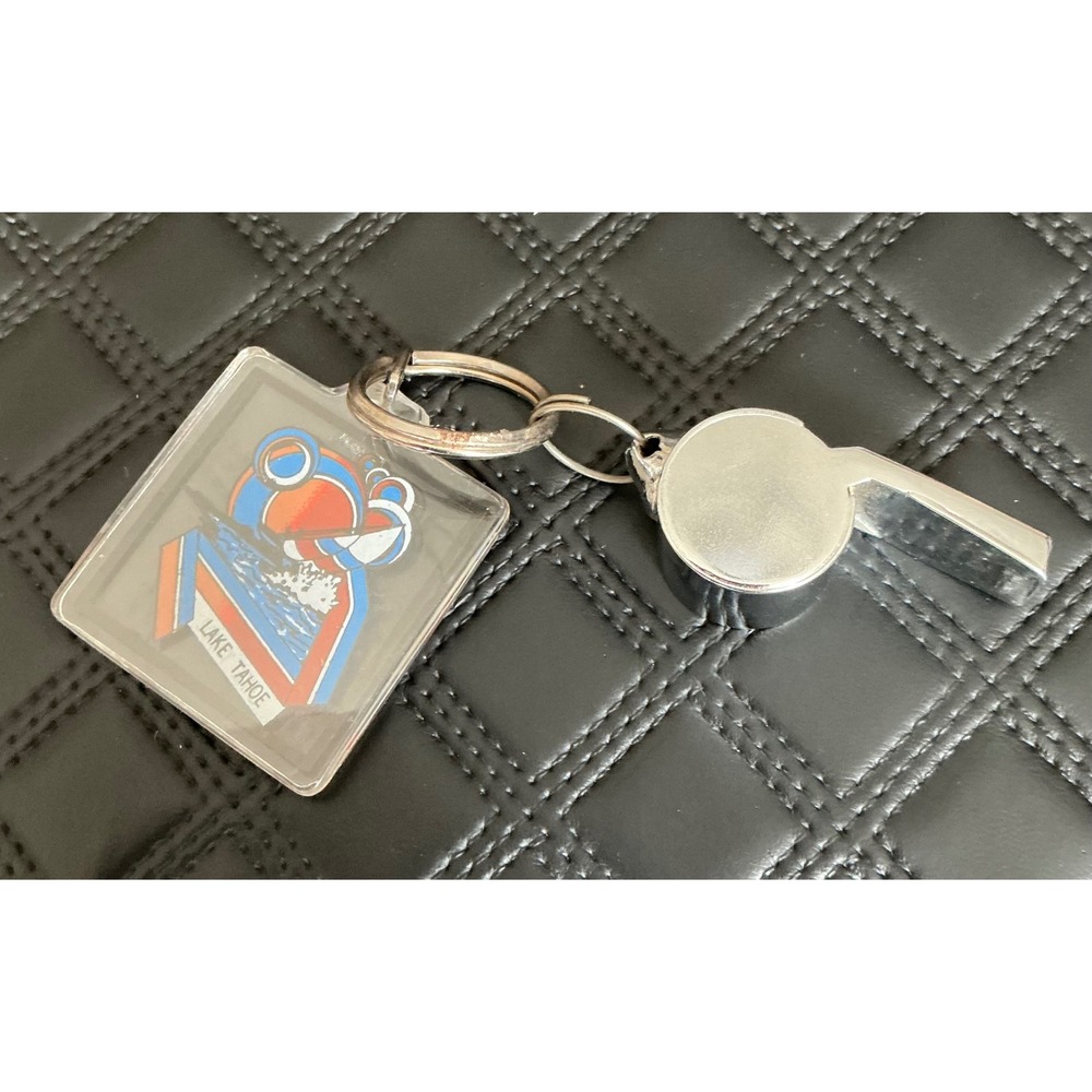 Vintage Lake Tahoe Whistle Keychain Retro Acrylic Souvenir Silver Tone Taiwan - Picture 4 of 4